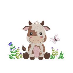 Baby Cow Embroidery Design, Farm Animal Embroidery File, 4 Sizes, Instant Download