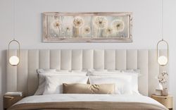 Dandelions Painting On Distressed Wood Canvas Print Farmhouse Horizontal Wall Art Over Bed Decor - With or Without Frame