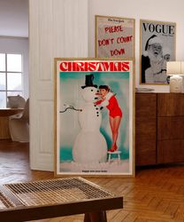 Snowman Poster, 70s Wall Print, Santa Claus Print, Red Wall Art, Christmas Poster, Psychedelic Wall Art, Trendy Retro Pr