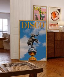 Disco Magazine Poster, 70s Poster, Blue Wall Art, Disco Print, Animal Poster, Summer House Poster, Psychedelic Art, Retr