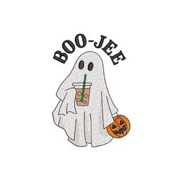 Boo-Jee Ghost with Iced Coffee Embroidery Design, Halloween Embroidery Design, 3 sizes, Instant Download