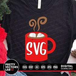 Hot Cocoa Svg, Hot Chocolate Mug Svg, Winter Cut Files, Coffee Cup Svg, Christmas Svg Dxf Eps Png, Cute Holiday Clipart,