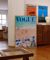 Vogue Magazine Poster, 70s Print, Blue Wall Art, Beach Poster, Summer House Poster, Psychedelic Art, Retro Print, Trippy