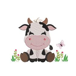 Baby Cow Embroidery Design, Farm Animal Embroidery File, 3 Sizes, Instant Download