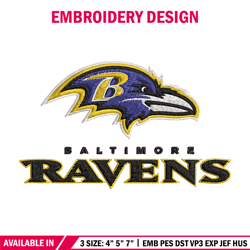 Baltimore Ravens logo Embroidery, NFL Embroidery, Sport embroidery, Logo Embroidery, NFL Embroidery design