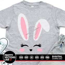 Bunny Svg, Easter Svg, Easter Bunny Cut Files, Cute Bunny Face Svg Dxf Eps Png, Girls Clipart, Baby, Kids Rabbit Ears Sv