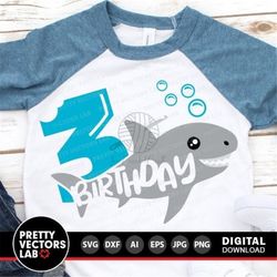 Shark 3rd Birthday Svg, Boy Birthday Svg Dxf Eps Png, Third Birthday Cut Files, Three Years Clipart, Shark Shirt Design,