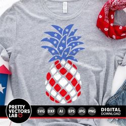 Patriotic Pineapple Svg, 4th of July Cut Files, American Flag Pineapple Svg, Girls USA Svg, Dxf, Eps, Png, Summer Clipar