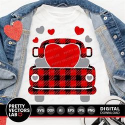 Valentine's Truck Svg, Buffalo Plaid Truck Svg, Valentine's Day Cut File, Truck with Hearts Svg, Dxf, Eps, Png, Kids Svg