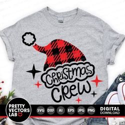 Christmas Crew Svg, Christmas Svg, Santa Svg Dxf Eps Png, Buffalo Plaid Santa Hat Cut Files, Family Matching Shirts Svg,