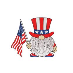 American Gnome Embroidery Design, Patriotic Gnome Embroidery File, 4 sizes, Instant Download