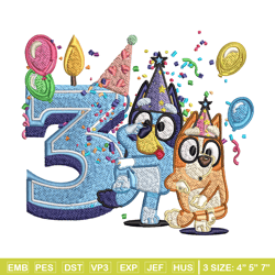 Bluey bingo 3rd birthday Embroidery, Bluey birthday Embroidery, Embroidery File, cartoon design, Instant download.