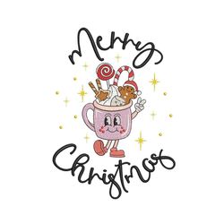 Merry Christmas Embroidery Design, Cute Christmas Cup Machine Embroidery Design, 2 sizes, Instant Download