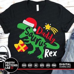 Christmas Dinosaur Svg, Daddy Saurus Svg, Santasaurus Rex Svg, Santa T-Rex Svg Dxf Eps Png, Daddy Dino Cut Files, Winter