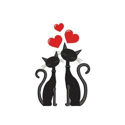 Two Black Cats In Love Embroidery Design, Valentine's Day Embroidery File, 4 sizes, Instant Download