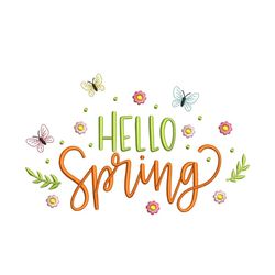 Hello Spring Embroidery Design, 3 sizes, Instant Download