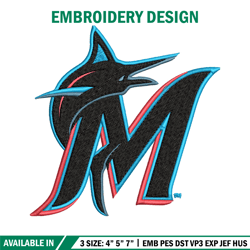 Miami Marlins logo Embroidery, MLB Embroidery, Sport embroidery, Logo Embroidery, MLB Embroidery design.