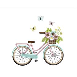 Bicycle with Flowers in Basket Embroidery Design , 4 sizes, Instant Download