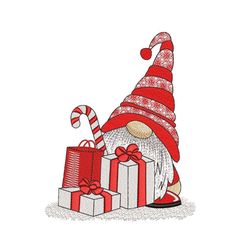 Happy Christmas Gnome with Gifts Embroidery Design, 4 sizes, Instant Download