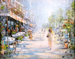France Painting ORIGINAL OIL PAINTING on Canvas, 20x16'' Sunny City Painting Original, Impressionist Art by "Walperion"