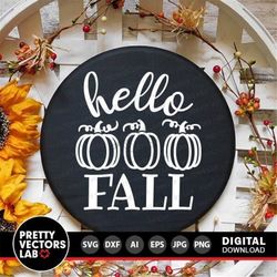 Hello Fall Svg, Fall Cut File, Welcome Fall Sign Svg, Autumn Farmhouse Svg, Thanksgiving Svg Dxf Eps Png, Pumpkins Desig