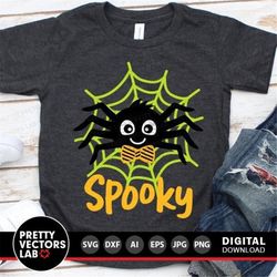 Spooky Spider Svg, Halloween Svg, Cute Boy Spider Svg, Dxf, Eps, Png, Boys Svg, Spiderweb, Kids Cut Files, Baby Clip Art