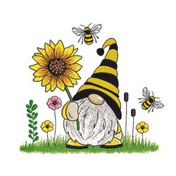 Bee Gnome Machine Embroidery Design, 3 sizes, Instant Download
