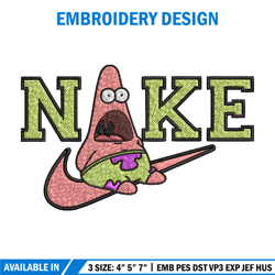 Nike patrick cute Embroidery Design, Spongebob Embroidery, Nike Embroidery, Embroidery File, Logo shirt,Digital download