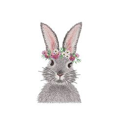 Floral Bunny Embroidery Design, 3 sizes, Instant Download
