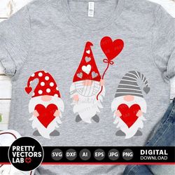 Three Gnomes Holding Hearts Svg, Valentine's Day Cut Files, Gnomes Svg Dxf Eps Png, Valentine Clipart, Girls Shirt Desig