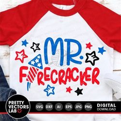 4th of July Svg, Mister Firecracker Svg, Patriotic Cut Files, Fireworks Svg Dxf Eps Png, USA Clipart, Boys Shirt Design,