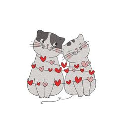 Cat in Love Embroidery Design, Valentine's Day Embroidery File, 3 sizes, Instant Download