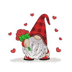 Valentine's Day Gnome Embroidery Design,  Happy Valentine's Day Embroidery File, 3 sizes, Instant Download