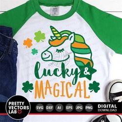 Lucky and Magical Svg, St. Patrick's Day Cut Files, Unicorn Face Svg Dxf Eps Png, Toddler Svg, Girls Shirt Design, Baby,