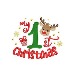 My 1st Reindeer Christmas Embroidery Design, My First Christmas Embroidery File, 5 Sizes, Instant Download
