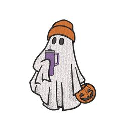 Ghost with Cup Embroidery Design, Halloween Ghost Machine Embroidery Design, 3 sizes, Instant Download