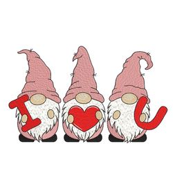 Valentine's Day Gnomes Embroidery Design, Valentine's Day Embroidery File, 4 sizes, Instant Download