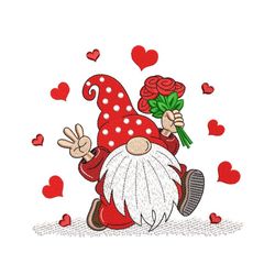 Valentine Gnome with Roses Embroidery Design,  Happy Valentine's Day Embroidery File, 4 sizes, Instant Download