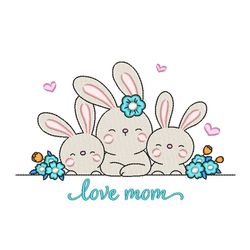 Mother's Day Embroidery Design, Bunnies Embroidery File, 4 sizes, Instant Download