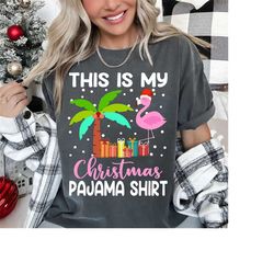 This Is My Christmas Pajama Shirt Flamingo Lights Christmas T-Shirt, Funny Flamingo Santa T-Shirt, Santa Hat Sweater Xma