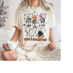 Vintage Funny have a spooky day Shirt, Halloween Shirt, Witch TShirt, Gift For Halloween, Funny Skeleton halloween, Skel