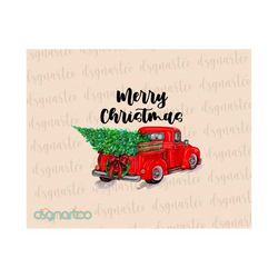 Merry Christmas Truck, PNG, Instant Download, Red Truck Christmas PNG, Christmas Sublimation Design, Waterslide PNG