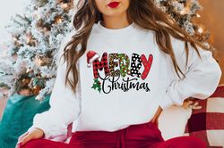 Merry Christmas Buffalo Plaid Sweatshirt, Christmas Crewneck Sweatshirt, Christmas Sweater, Women Christmas Shirts, Chri