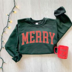 Merry Christmas Sweatshirt, Womens Christmas Sweatshirt, Christmas Crewneck Sweater, Holiday Sweater, Christmas Gift, Re
