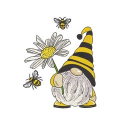 Bee Gnome Embroidery Design, 6 sizes, Instant Download