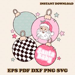retro christmas pink santa baby ornament svg download