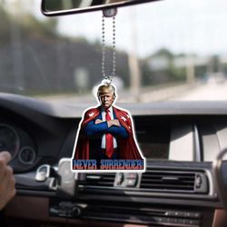 Trump Mugshot Car Ornament: Never Surrender Merch - Donald Trump Campaign Mirror Ornaments