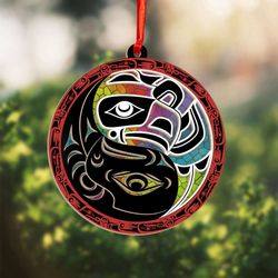 Northwest Coast Native Symbolism Suncatcher Ornament - Unique Xmas Tree Decor & Gifts