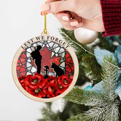 Veteran Poppy Suncatcher Ornament: Lest We Forget Soldier & Dog Memorial Christmas Ornaments