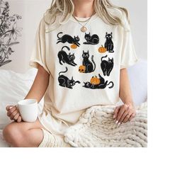 Black Cat on Pumpkin shirt, shirt for fall, Black Cat t-shirt, Halloween Black Cat Design, Fall Shirt, Cute Cat hallowee